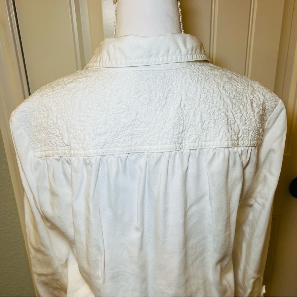 ECI New York White Lace Embroidered Button Down Drawstring Long Sleeve Dress Med - Picture 9 of 15